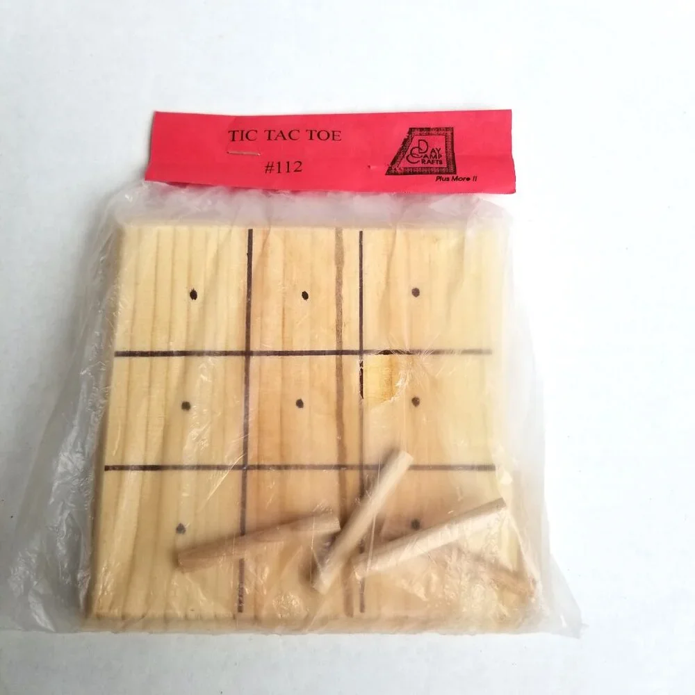 Vintage Wooden Tic Tac Toe Game Day Camp Crafts Natural Wood Travel Kids 112